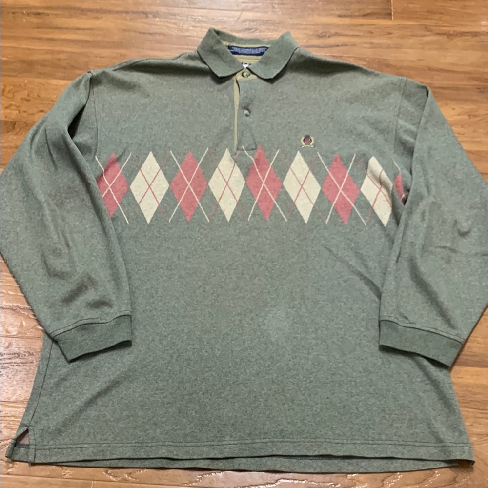 Vintage Tommy Hilfiger Argyle Long Sleeve Polo Shirt